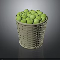 Woven Basket Filled With Fresh Green Apples On Dark Surface