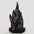 Black Flame Shaped Decorative Ornament Set with Colorful Translucent Details and Hexagonal Base