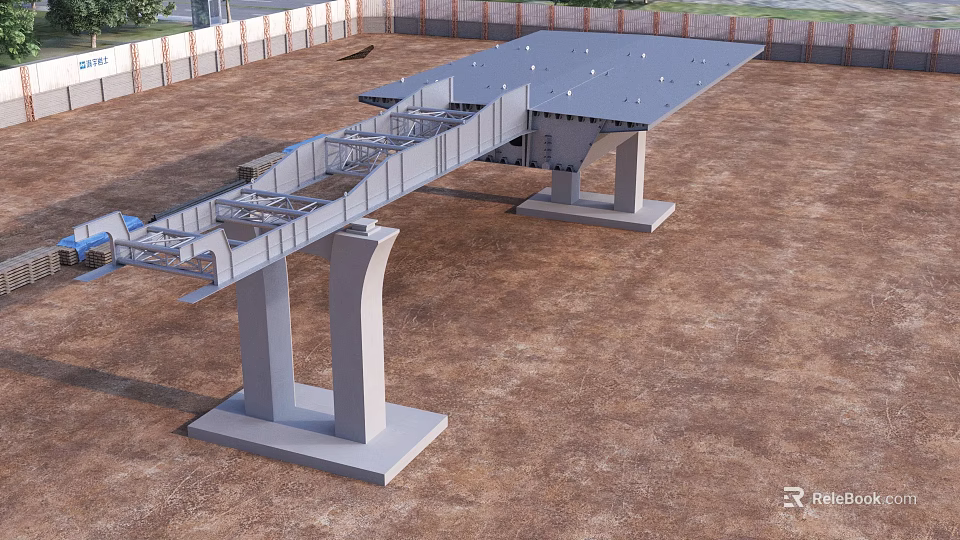 Bridge Construction Structure With Concrete Piers And Elevated Deck Design 3d model