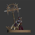 Blue Skinned Armored Game Character With Bow Claws Bones And Spikes On Stone Pedestal