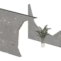 Concrete Wall With Irregular Edges Featuring Green Palm Plant In White Planter