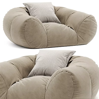 Beige Soft Rounded Sofa Stool With Gray Cushion For Living Room 3d model