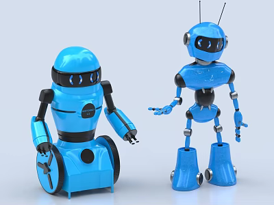 Smart Machines Blue Robotic Models With Wheeled Base And Humanoid Structure 3d model