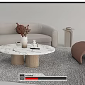 Modern Sofa and Coffee Table Set with Marble Top and Accent Chair on Soft Rug