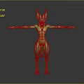 Fantasy Green Horned Creature Character With Muscular Body And Outstretched Arms