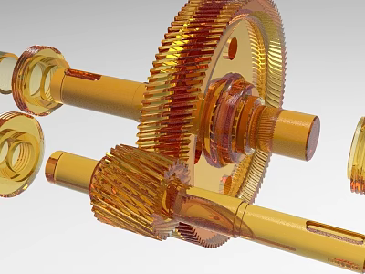 Industrial Equipment 3D Rendering With Golden Gears Shafts And Mechanical Transmission Components 3d model