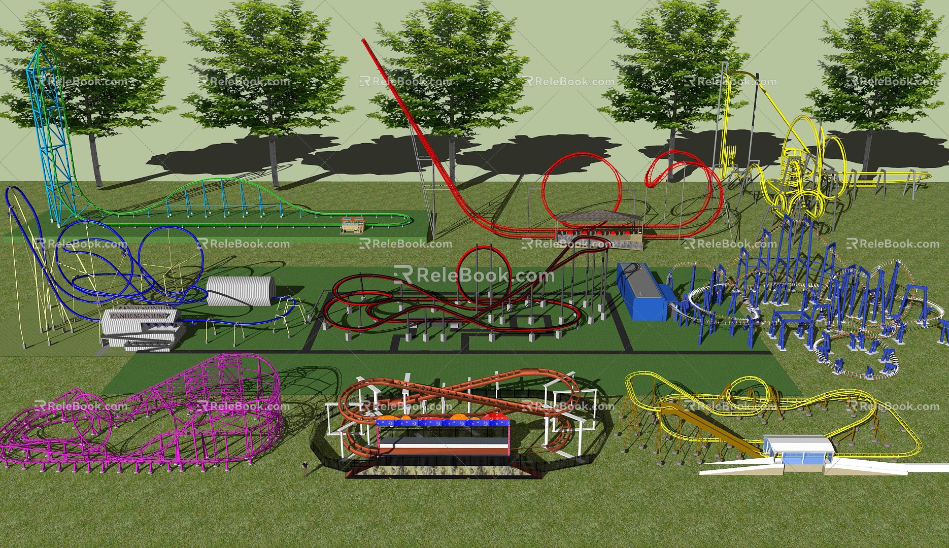 Modern roller coaster 3d model