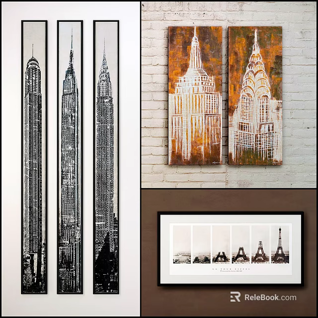 Architectural Landscape Paintings In Diverse Styles 3d model