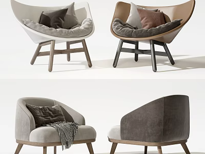 Modern Single Sofa Designs With Wooden Legs Different Colors And Throw Pillows 3d model