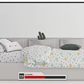 Soft Light Colored Kids Bed With Upholstered Headboard And Cactus Pattern Bedding 3d model