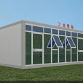 White Container Style Post Station for Workers Rest with Windows on Green Grassland 3d model