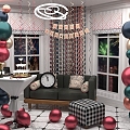 Family Party Scene Sofa Balloon Champagne 3d model