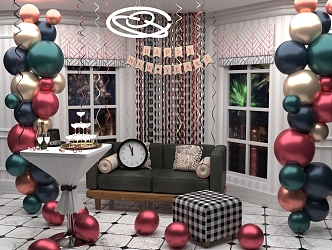 Family Party Scene Sofa Balloon Champagne 3d model