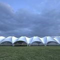 Architectural White Tensile Membrane Structures On Lush Green Grassland Under Cloudy Sky 3d model
