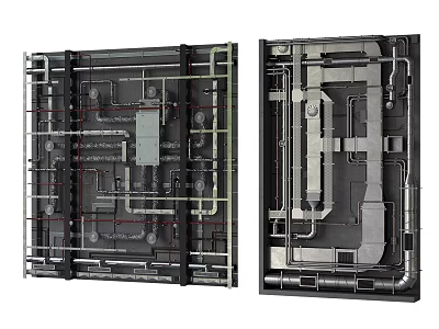 Industrial Metal Piping System Layout With Structural Pipes And Mechanical Components 3d model