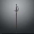 Antique Sword With Ornate Hilt Design And Long Metal Blade Isolated On Gray Background