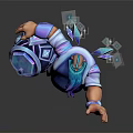 Muscular Fantasy Character With Blue Purple Beard Holding Geometric Orb And Blue Shoes