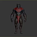Game and Movie Character With Wolf Head Horns Red Cape and Blue Body Armor