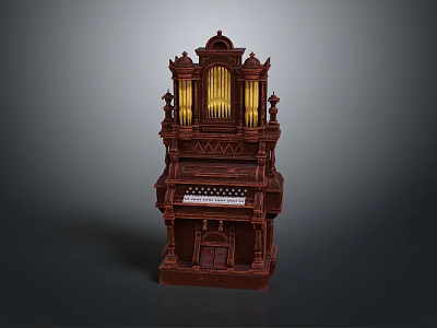Vintage Ornate Carved Wooden Organ Decorative Piece With Golden Accents for Home Decor 3d model