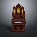 Vintage Ornate Carved Wooden Organ Decorative Piece With Golden Accents for Home Decor