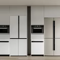 Modern Refrigerators And Freezers In Open Kitchen Interior With Cabinetry And Ovens