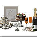 Decorative Ornament Set With Save Water Sign Cake Champagne Wine Glasses Strawberries And Rose