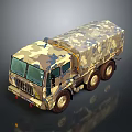 Military Camouflage Transport Truck With Six Wheel Design And Covered Cargo Bed