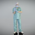 A Man Wearing Green Scrub Suit Surgical Cap Face Mask And White Gloves