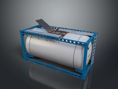 Industrial Storage Tank With Sturdy Blue Metal Frame And White Cylindrical Body 3d model