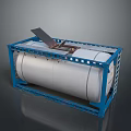 Industrial Storage Tank With Sturdy Blue Metal Frame And White Cylindrical Body