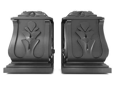 Detailed Black Decorative Carved Pillars With Symmetrical Floral Pattern Design 3d model