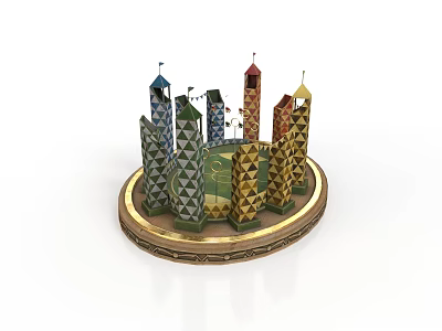 Colorful Decorative Tower Structure With Circular Golden Base And Green Central Area 3d model