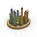 Colorful Decorative Tower Structure With Circular Golden Base And Green Central Area