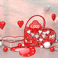 Heart Shaped Red Frame With LOGBI Logo Red White Balloons And Small White Decorative Balls
