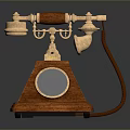 Vintage Wooden Telephone With Gold Accents Blue Dial And Red Cord Classic Design