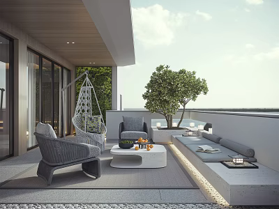 Modern Roof Garden Outdoor Relaxation Area With Seating Green Plants And Ambient Lighting 3d model