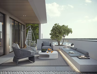 Modern Roof Garden Outdoor Relaxation Area With Seating Green Plants And Ambient Lighting 3d model