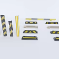 Public Traffic Safety Facilities With Yellow Black Striped Barriers And Speed Bumps
