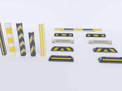 Public Traffic Safety Facilities With Yellow Black Striped Barriers And Speed Bumps 3d model