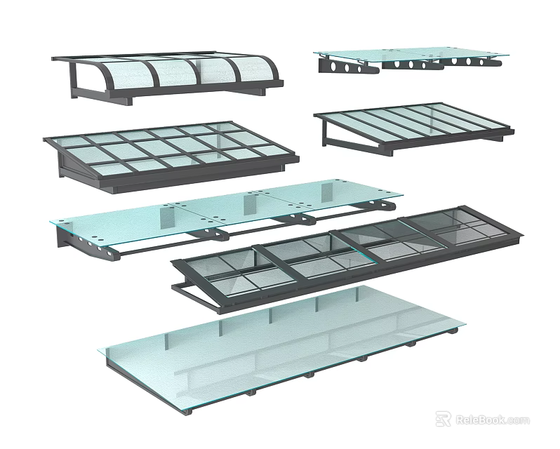 Various Modern Glass Panel Awnings with Different Designs and Structures for Outdoor Use 3d model