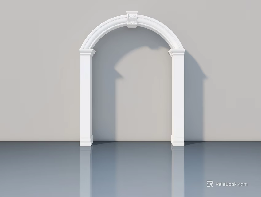 White Arch Hinged Door Frame In Modern Minimalist Interior Design 3d model