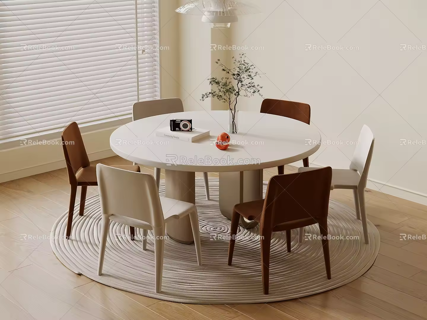 Modern Cream Style Dining Table and Chair Round Dining Table 3d model
