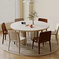 Modern Cream Style Dining Table and Chair Round Dining Table 3d model