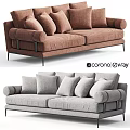 Modern Sectional Sofa with Brown and Gray Plush Cushions Padded Arms and Metal Legs
