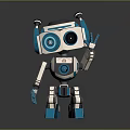 White And Blue Robot Character With Antennas Round Eyes And Waving Mechanical Arm
