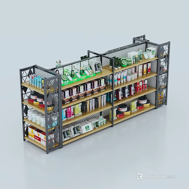 Retail Display Shelves With Metal Frame And Multi Layer Organized Various Products 3d model 