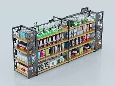 Retail Display Shelves With Metal Frame And Multi Layer Organized Various Products 3d model