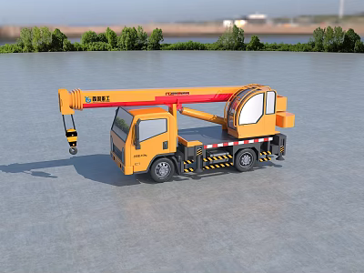 Yellow Heavy Duty Crane Truck With Extended Boom In Open Outdoor Area 3d model