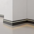 Modern Corner Interior With Black Baseboard Lines And LED Strip Lighting 3d model