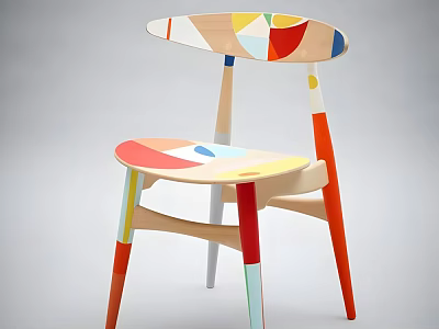 Colorful Modern Single Chair With Geometric Patterns And Wooden Structure 3d model